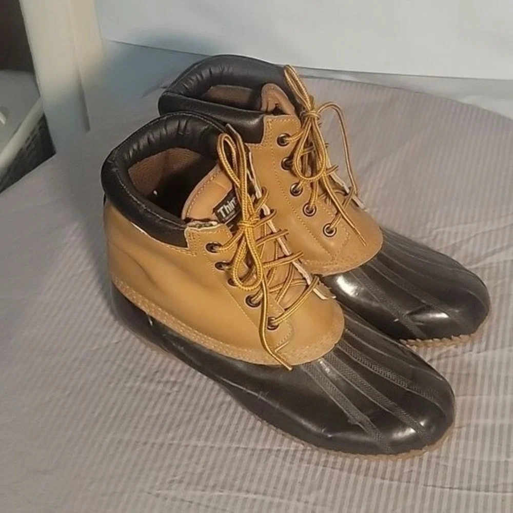 THINSULATE Duck Boots Insulated Ankle Tan Brown Waterproof Winter Snow‎ Rain 12